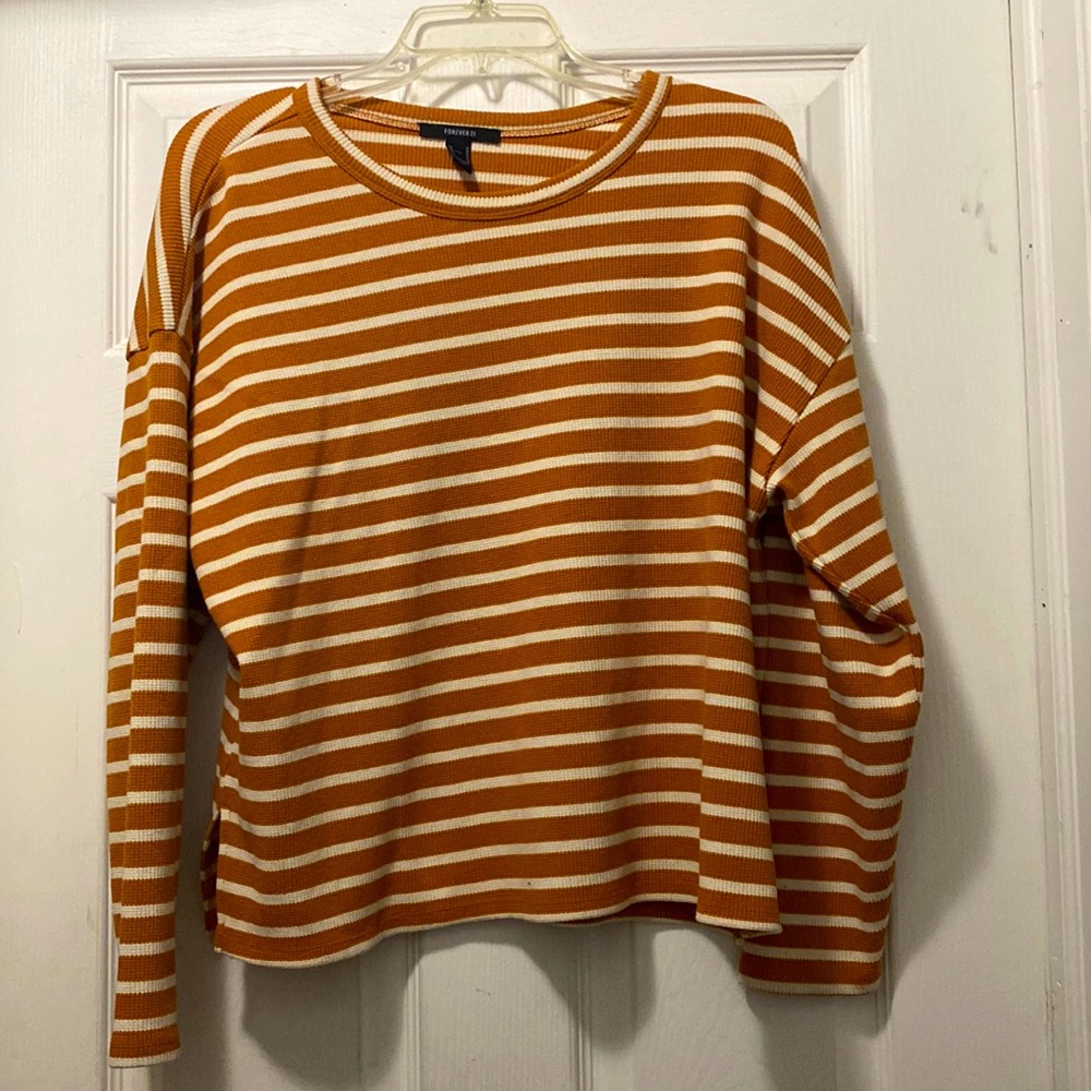 Orange and whit horizontal strip waffle shirt